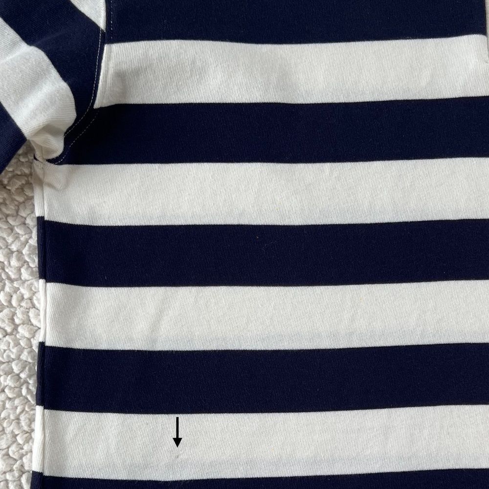 Zara Navy White Striped Long-Sleeve Cotton Rugby Preppy Polo Shirt Top SZ L - Picture 4 of 11